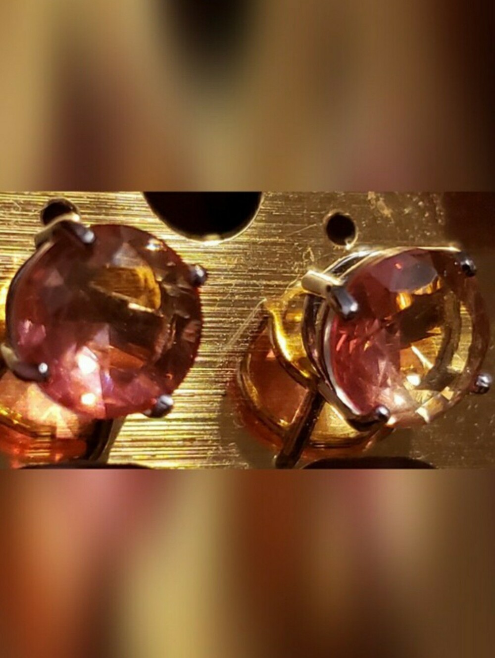 Bi-color Tourmaline Gemstone Faceted Studs In Sterling 4-Prong Basket Setting.
